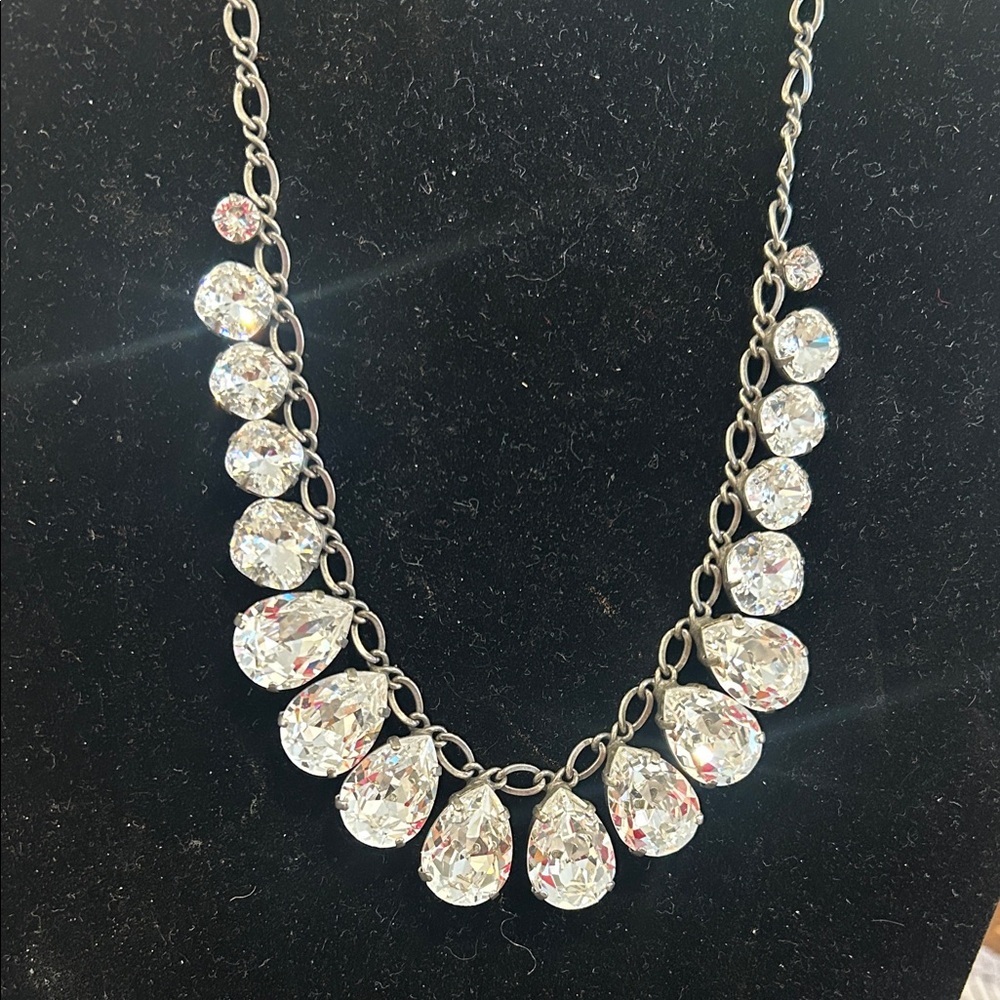 Sorrelli Vintage Pear & Round Clear Crystal  Antiqued Silver Necklace-Boutique